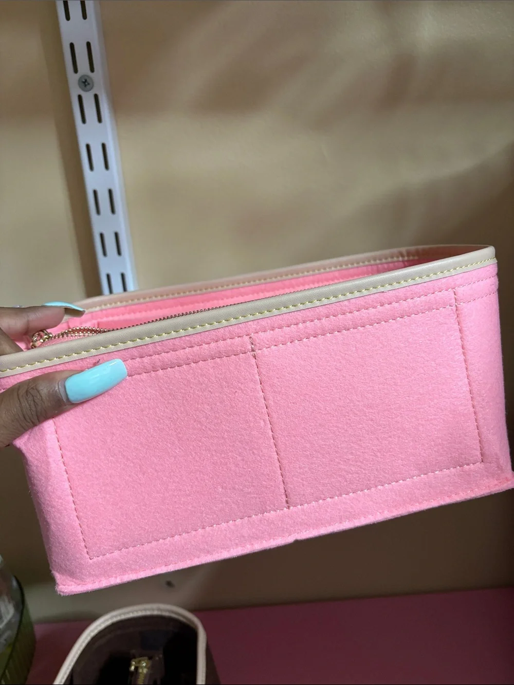 Women’s Pink & Brown Purse Organizer Insert - Soft Felt Travel Bag Organizer